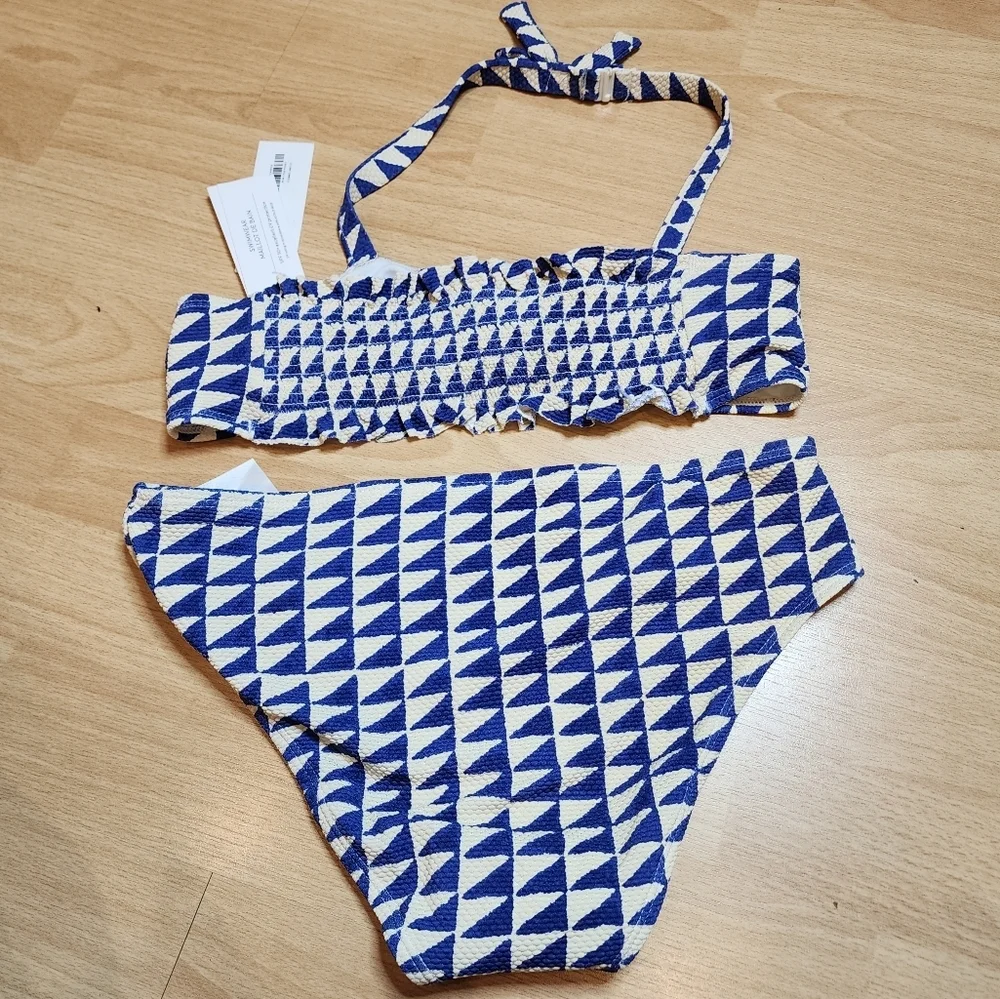 NWT‎ Janie and Jack Blue White Geo Printed 2 peice bikini set. Kids size 16.